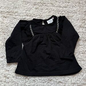 Zara Black Long Sleeve Kids Top with Ruffle Detail